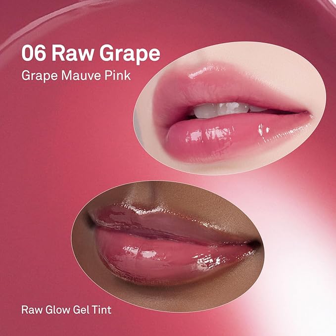 HINCE Raw Glow Gel Tint - Glossy Dewy Lip Tint, Non-Sticky & Long Wearing Lip Gloss for Natural Glass Glow, Moisturizing Liquid Lipstick, Vegan, 0.13 fl.oz. (RAW GRAPE, 06)