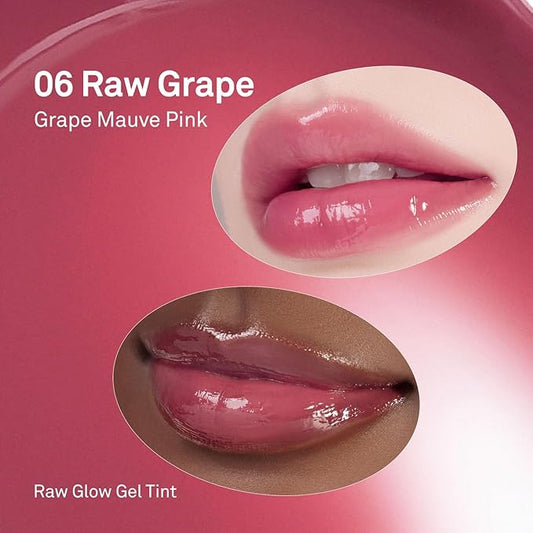 HINCE Raw Glow Gel Tint - Glossy Dewy Lip Tint, Non-Sticky & Long Wearing Lip Gloss for Natural Glass Glow, Moisturizing Liquid Lipstick, Vegan, 0.13 fl.oz. (RAW GRAPE, 06)