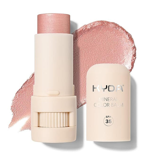KYDA Mineral Color Balm, Buildable Shimmer Color for Lips and Cheeks, Broad spectrum SPF 35, Natural Shimmer Finish, Lightweight Blendable Creamy, Multiuse Blush Stick, BLUSH