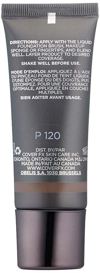 Cover FX Natural Finish Foundation: Water-based Foundation that Delivers 12-hour Coverage and Natural, Second-Skin Finish with Powerful Antioxidant Protection - P120, 1 fl. Oz