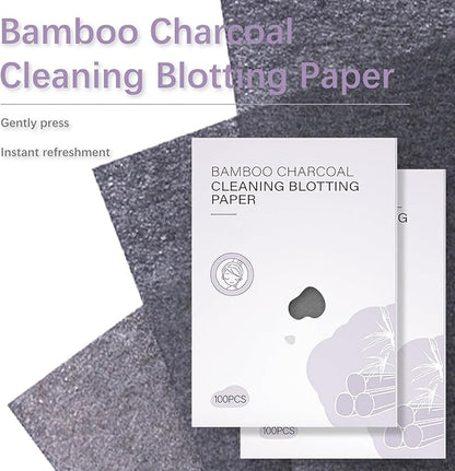 200-Count Natural Bamboo Charcoal Oil Absorbing Tissues - Easy Dispensing Design, Premium Face Blotting Sheets for Skin Care or Makeup Essentials
