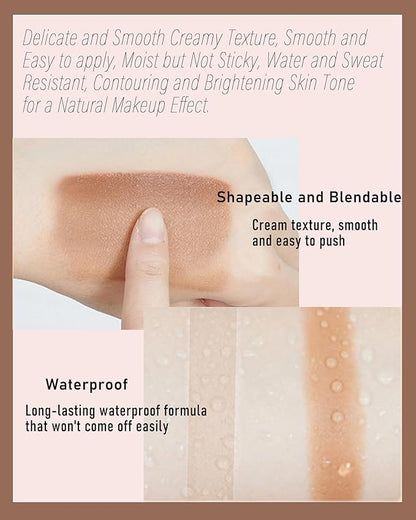 Cream Contour Stick, 2pcs Cool Toned Contour Stick Matte Finish Bronzer Stick Blendable Smooth Lightweight,Waterproof & Long Lasting Face Shaping Contouring Women Makeup for Beginners,Cruelty-free-01