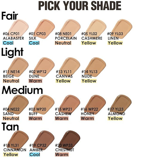 FOCALLURE PerfectBase Lasting Poreless Liquid Foundation, Medium to Full Coverage with Matte Finish, Covers Blemishes & Under-Eye Circles for All Skin Types, CP01 ALABASTER