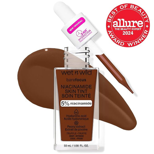 wet n wild Bare Focus Skin Tint, 5% Niacinamide Enriched, Buildable Sheer Lightweight Coverage, Natural Radiant Finish, Hyaluronic & Vitamin Hydration Boost, Cruelty-Free & Vegan - Truffle
