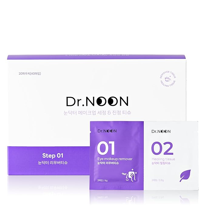Dr. NOON Oil-Based Makeup Remover & Soothing 2-Step Wipes with Pot Marigold & Melatonin for Heavy Makeup Removal, Eye Wellness | Nourishes & Hydrates Sensitive Skin, Individually Wrapped, 40 wipes