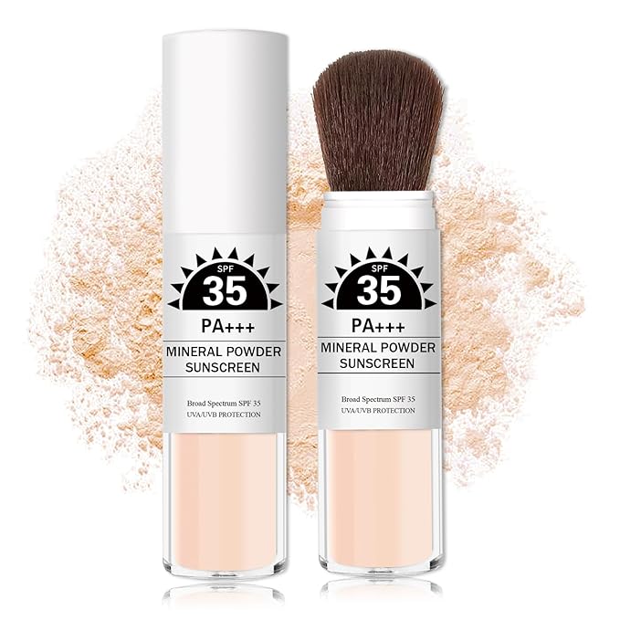 Mineral Powder Sunscreen SPF 35 Setting Powder for Face Broad Spectrum Mineral Brush Powder Lightweight Breathable Oil Control Matte Finish for All Skin Tones(Medium)