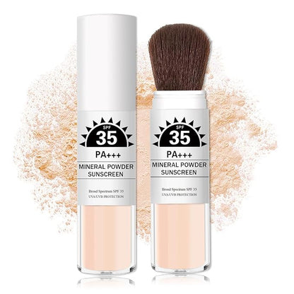 Mineral Powder Sunscreen SPF 35 Setting Powder for Face Broad Spectrum Mineral Brush Powder Lightweight Breathable Oil Control Matte Finish for All Skin Tones(Medium)
