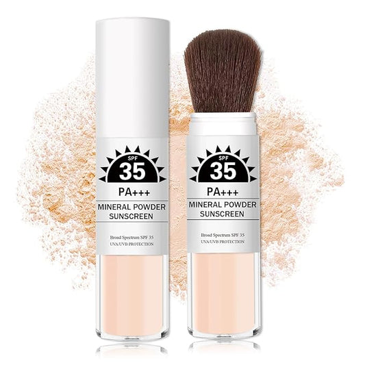 Mineral Powder Sunscreen SPF 35 Setting Powder for Face Broad Spectrum Mineral Brush Powder Lightweight Breathable Oil Control Matte Finish for All Skin Tones(Medium)