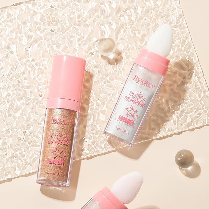 Highlighter Powder Stick Makeup 2Pcs Polvo De Hadas Body Glitter Shimmer Highlighter Powder High Gloss Blush Contour Powder Makeup Shine Face Powder Blush for Face Hair Body