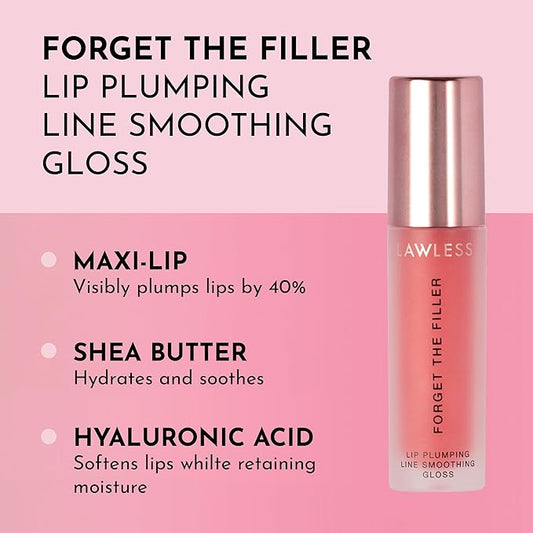 Forget the Filler Lip Plumping Line Smoothing Gloss - Cherry Vanilla - Premium Volumizing Lip Gloss with Natural Ingredients Designed to Plump, Firm, and Hydrate Lips 0.11 oz