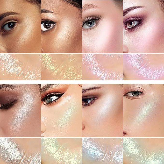 8 Colors Highlighter Makeup Palette，Shimmer Glitter Multichrome Highlight Powder luminizers，All Sparkling Shades Can Be layered or Worn Individually to Enhance & Brighten Your Face Features