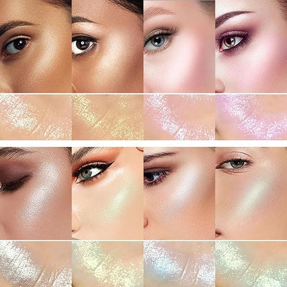 8 Colors Highlighter Makeup Palette，Shimmer Glitter Multichrome Highlight Powder luminizers，All Sparkling Shades Can Be layered or Worn Individually to Enhance & Brighten Your Face Features