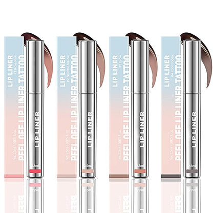 Peel off Lip Liner Stain, Lip Gloss Lip Tint Set, Peel Off Nude Lipliner Makeup Velvet Matte Tattoo Peel Off Lip Liner Set Long-Lasting Waterproof Transfer-proof Brightening, 4Pcs