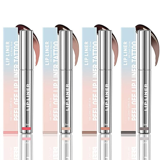 Peel off Lip Liner Stain, Lip Gloss Lip Tint Set, Peel Off Nude Lipliner Makeup Velvet Matte Tattoo Peel Off Lip Liner Set Long-Lasting Waterproof Transfer-proof Brightening, 4Pcs