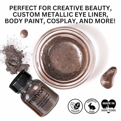 Mehron Makeup Metallic Powder | Metallic Chrome Powder Pigment for Face & Body Paint, Eyeshadow, and Eyeliner .75 oz (21 g) (Bronze)