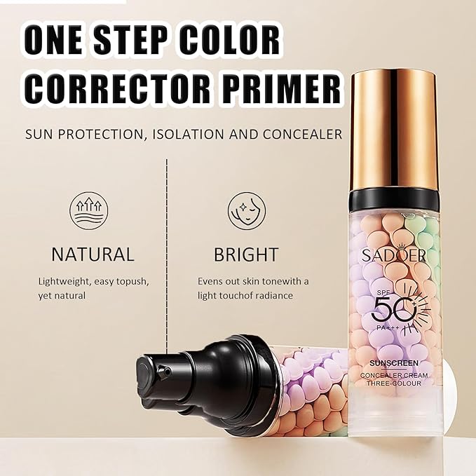 Primer for Face Before Makeup,One Step Color Corector Primer,SPF 50 PA+ 3 In 1 Sunscreen Isolation Cream,Color Correcting Facial Serum Oil Control & Moisturizing Skin Tone