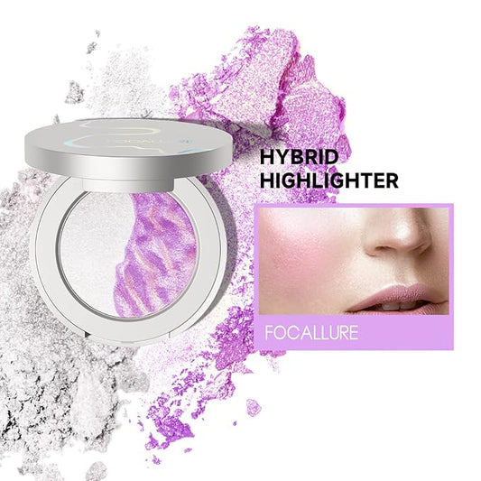 FOCALLURE Chameleon Hybrid Highlighter Powder, Metallic Bronzer Highlighter Powder Kit, Shimmer Face Illuminator Makeup Powder Palette for All Skin Tones, Highly Pigmented, #PP02 FYLIN