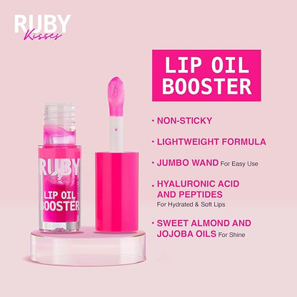 Ruby Kisses Lip Oil Booster, Hydrating Lip Gloss with Nourishing Natural Oil Blend, Jumbo Wand for Easy Application, Non-Sticky Formula