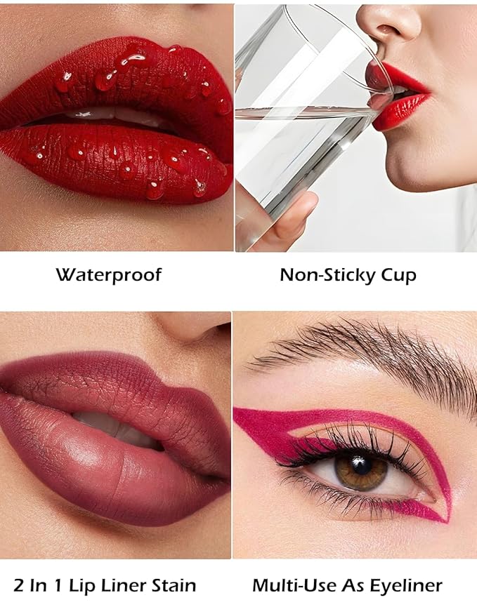 Double-headed Lip Liner Stain Long Lasting Waterproof 2 Colors Liquid Lip Liner Pencil Marker High Pigmented Smooth Application Precise Pen-Like & Chisel Tip Hydrating Lipstick for Women, 06
