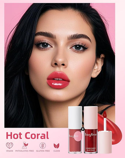 Tinted Lip Oil & Lip Stain Set, Korean Makeup, Smudge-Proof,Long-Wearing, 2-in-1 Cheek and Lip Tint with Moisturizing, High-Shine, Lightweight & Non-Sticky for Dry Lips, Cruelty-Free & Vegan