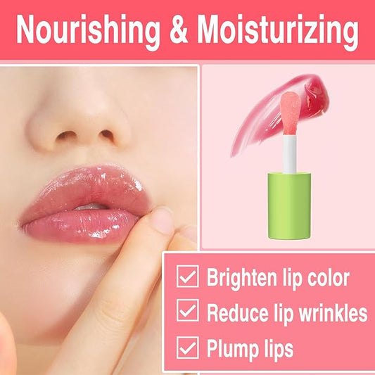 6 Colors Hydrating Lip Oil, Big Brush Head Lip Glaze, Shiny Transparent Lip Gloss Plumping, Long Lasting, Nourishing & Non-sticky Smooth Lip Care Oil for Women