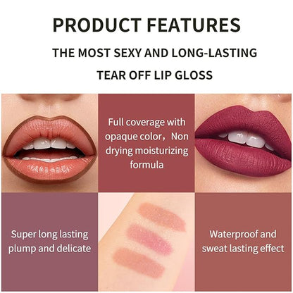 Lip Stain Peel Off, 3 Pcs Peel Off Lip Liner Stain Set Lip Tint Stain Peel Off Lip Stains for Women Peel Off, Waterproof Long-Lasting Lip Stain Peel off Tint Tattoo, Transfer-proof No Smudging