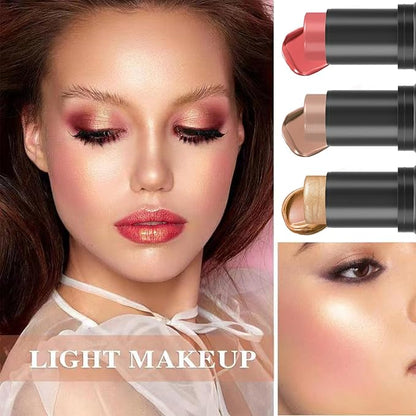 3P Cream Blush Stick with Brush,Waterproof Multi Cream Blush Stick Makeup,Lightweight,Long-lasting,Easy To Use,2 in 1 Multi Stick Blush for Cheeks & Lip Tint & Eyeshadow Makeup Q345