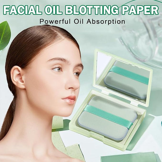 CAHIUYOA Oil Blotting Sheets for Face 100 Counts, Oil Absorbing Sheets, Blotting Papers for Oily Skin With Mirror Case and Makeup Puff