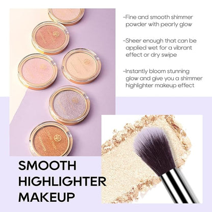 Baked Highlighter Powder Palette, Makeup Highlighter Powder Palette Sheer Shimmering Finish Face Highlighters Makeup Iluminadores de Maquillaje #03 Sun Glow