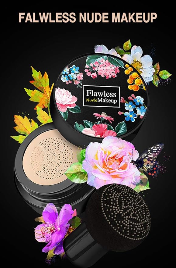 Air Cushion CC Cream Moisturizing Concealer Mushroom Head Brush Waterproof Makeup Foundation Moisture BB Cream for Women Girls (flower)