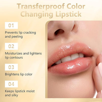 2Pcs Transferproof Color Changing Lipstick, Gold Crystal Color Changing Lipstick, Moisturizer Long Lasting Lip Balm for Women (Gold Crystal)
