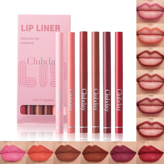 6 Pcs Retractable Lip Liner Longwear Rich Lip Colors，Smooth Application，Matte Finish Waterpoof Lip Pencil Multi Colors With All Skin