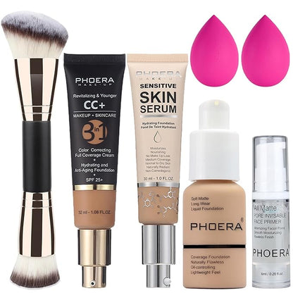 PHOERA Foundation Full Coverage,PHOERA CC+ Cream,2024 New PHOERA Foundation Makeup for Mature Skin, Wrinkles Matte Natural Finish,Primer (104+140CC+N03/ Buff Beige)