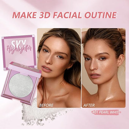 MAEPEOR Face Highlighter Palette 8 Colors Shimmer Glitter Pearl Highlighter Powder Sparkly Diamond Highlighting Palette for Face Cheek (07 Gold)