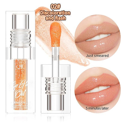Magic Color Changing Lip Gloss, Warm Change Moisturizing, Long Lasting Nourishing Big Brush Lip Oil (#8)