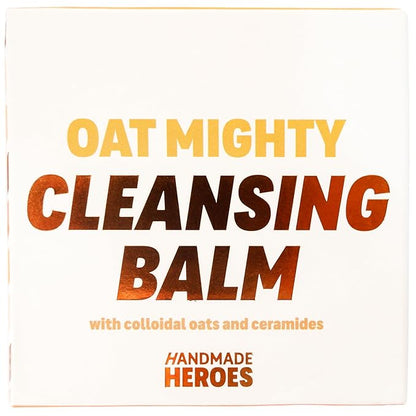 Handmade Heroes 100% Natural Oat Cleansing Balm Eye Makeup Remover with ceramides - Balm to Oil Cleanser Oat Mighty Face Cleansing Balm - Sensitive Skin and All Skin types