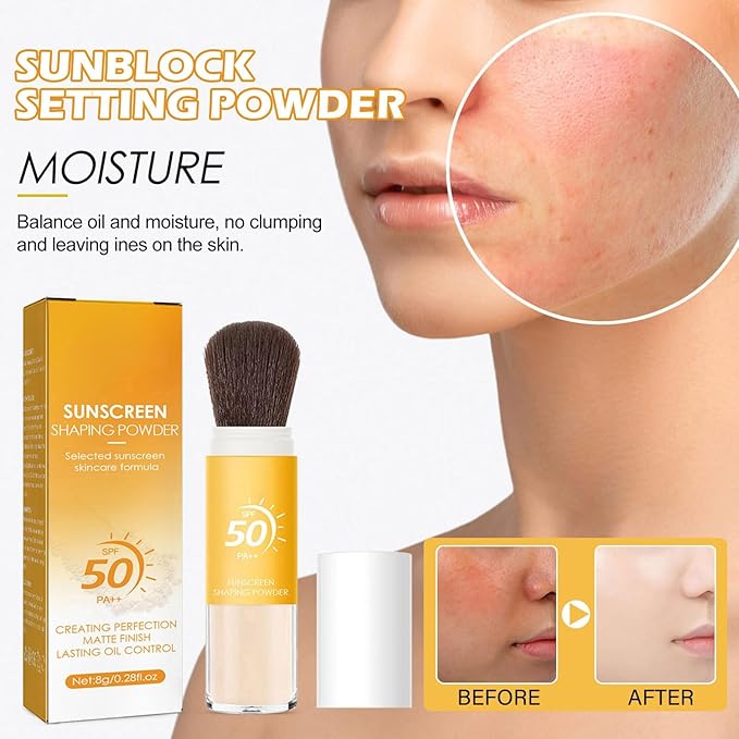 Setting Powder Sunscreen Face Powder, SPF 50, Translucent, Mineral Brush Finishing Powder, Oil Control, Spf Powder, Matte Finish Loose Powder Makeup for Women Man Cosmetic Gifts