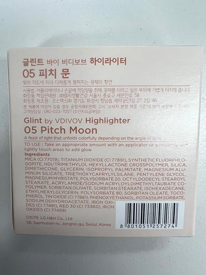 Glint Dewy Highlighter (Pitch Moon, 0.08oz) - Luminous Glow, Infused with Micropearls, Shiny Illuminator. Rich Pigment & Silky Touch, Korean Makeup.