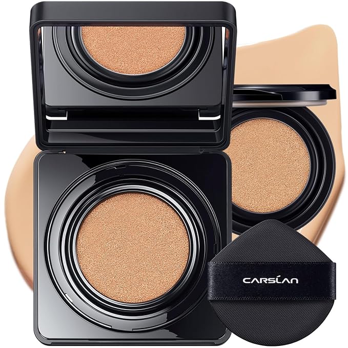 Black Magnet Cushion Foundation - Full Buildable Coverage, Moisturizing, Lightweight, 16H Long-Lasting Glow Looking, Refill Included, 03.Medium Beige
