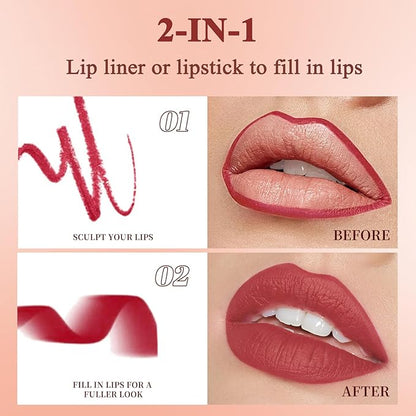 6 Colors 2-in-1 Lip liner and Lipstick Set, Matte Lipstick Crayon Lip Liner Pencil, High Pigmented Smooth Creamy Long Lasting Waterproof Lipstick
