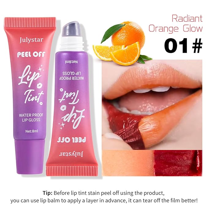 Peel Off Lip Stain Lip Tint 6 Colors, Fruity lip stain peel off, Tattoo Magic Color Lip Gloss Sets, Lip Oil for Women Colorful Glossy Lipstick Waterproof Long Lasting Make up Gift Set