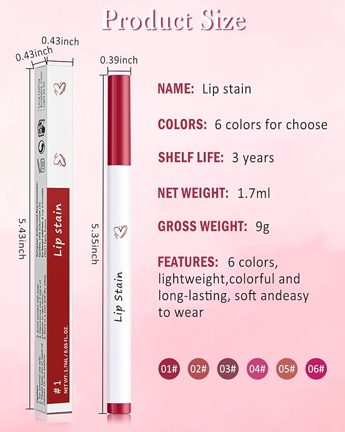Lip Liner Stain Mark Pen-3Pcs Pink Rose Red Liquid Lip Stain Tint,Longlasting Waterproof Quick Dry Lipstick Lipcolor,Precise Chisel Tip Smooth Lip Gloss Pencil,Lip Makeup Lipstain Pen for Women-SetB