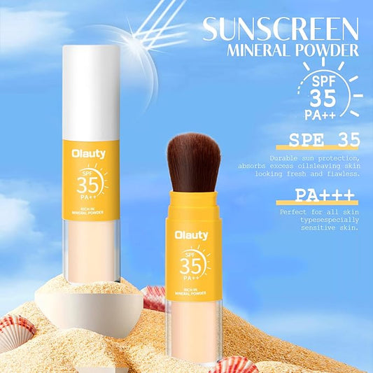Mineral Sunscreen Setting Powder, SPF 35 Brush Sunscreen Powder for Face & Scalp, Long Lasting Lightweight Breathable, Oil Control Natural Matte Finish (#01 Translucent)