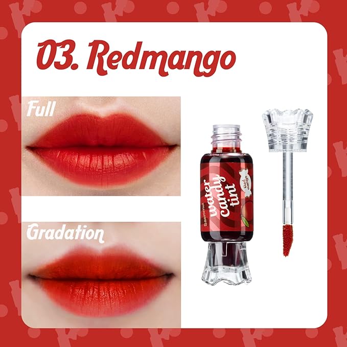 THESAEM Saemmul Water Candy Tint #3 Redmango - High Pigment Long Lasting Lip Stain Juicy Fruity Vivid Colors – Transfer Proof, Weightless & Smudge Proof, 0.3 fl.oz.