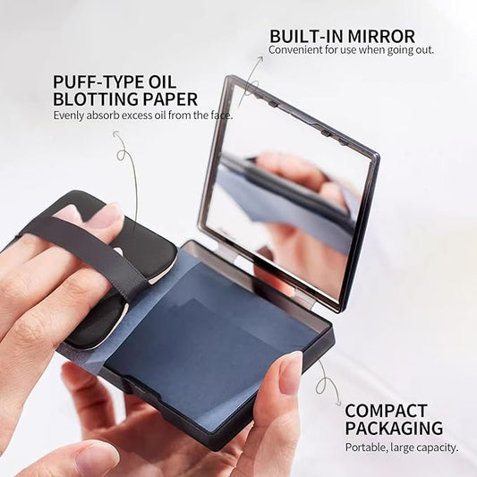 Erinde Oil Blotting Sheets for Face with Mirror and Puff, 200 Sheets Oil Blotting Paper for Oily Skin, Face Oil Absorbing Sheets, Natural Oil Control Film, Absorb Excess Oil, Bamboo Charcoal