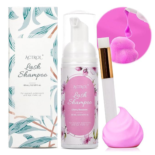Eyelash Extension Cleanser 60ML Colored Pink Cherry Blossoms Lash Extension Shampoo Lavender Professional Eyelid Foaming Cleanser Paraben & Sulfate Free Non-lrritating