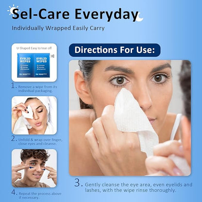 30PCS Eyelid & Lash Wipes for Itchy & Dry Eyes, Tea Tree Oil Eyelid Wipes for Styes & Blepharitis, Daily Eye Cleansing Wipes, Hypoallergenic & Soothing For Sensitive Eyes, Stay Hydrated Lid Wipes