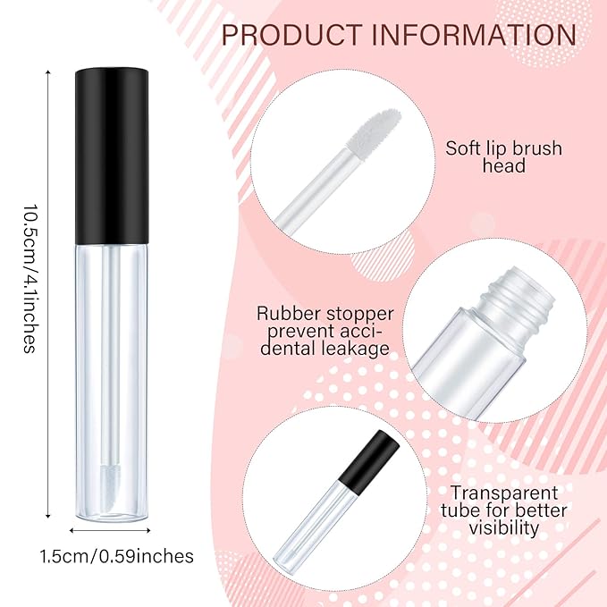 Bokon 200 Pcs 10 ml Lip Gloss Tubes Bulk Empty Plastic Lip Gloss Containers Clear Tubes with Wand and Rubber Inserts Refillable Balm Containers Bottles for Travel DIY Makeup