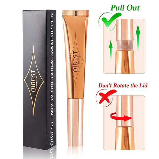 MEICOLY Liquid Highlighter Beauty Wand,Highlight Stick with Cushion Applicator,Lightweight Super Silky Cream Face Illuminator Highlight Stick,05 Rose Gold