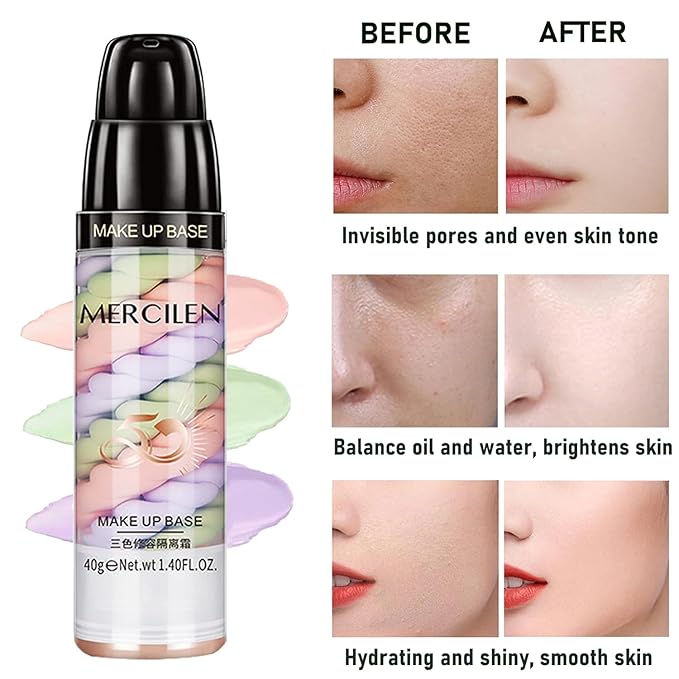 One Step Color Corrector, Primer Face Makeup Base, 3 In 1 Isolation Cream, Makeup Primer Skin Tone Correcting and Brightening Primer, Oil Control Moisturizing Face Skin Corrector